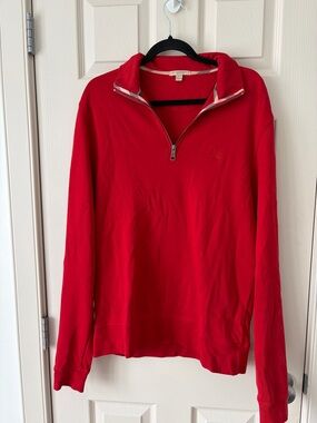 🤍 BURBERRY BRIT - Red 3/4 Zip Large Men’s Sweater - 100% COTTON